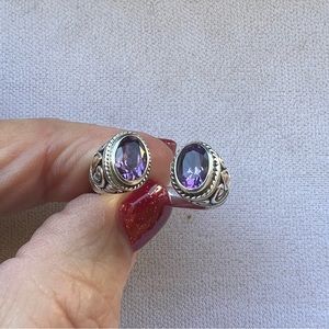 Amethyst/sterling/18k gold accent ring, sz.9